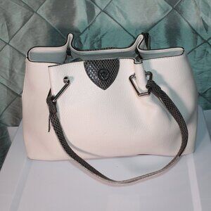 Cream & Silver Anne Klein Classic A Hinge Tote‎ PVC shell inner zip close *PU